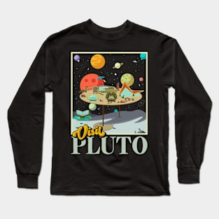 Retro Visit Planet Pluto Mid Century Style Space Travel Long Sleeve T-Shirt